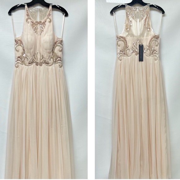 Aidan Mattox boat neck sleeveless ruched embellished chiffon gown - Picture 8 of 8